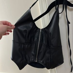 Faux leather halter top